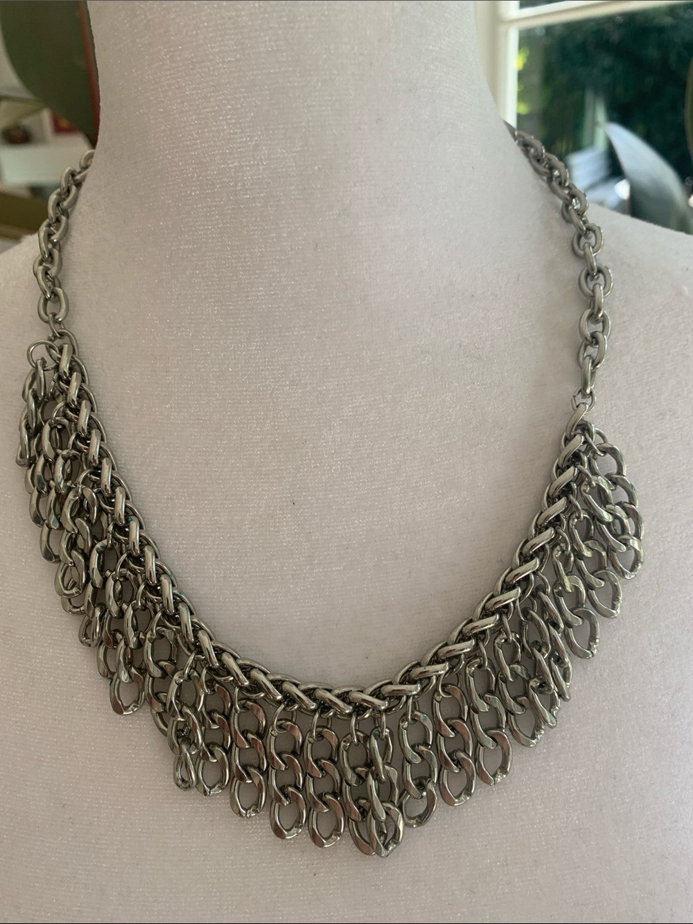 Guess Silver-Tone Layered Chain Fringe Necklace